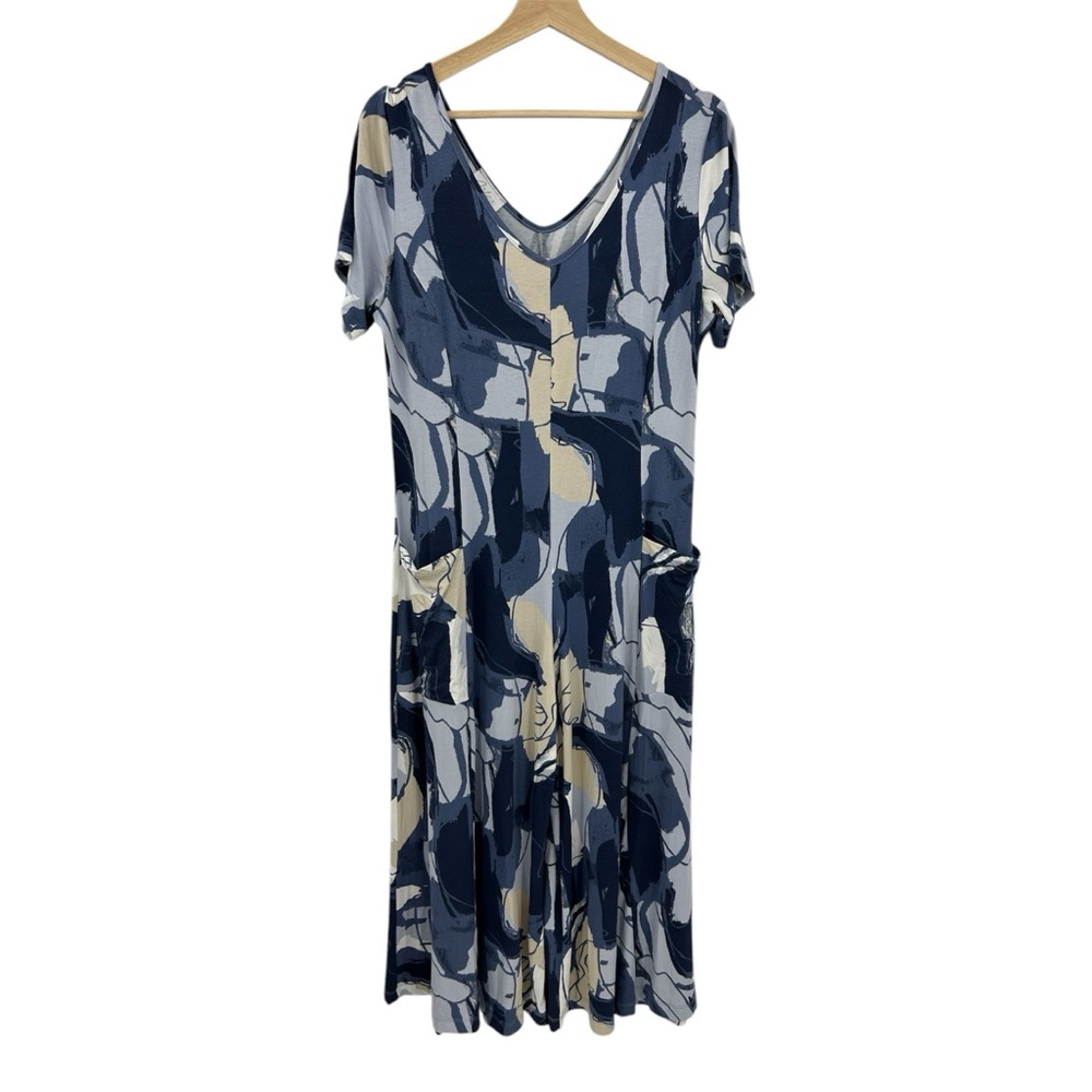Artex Blue Multi Colored Jumpsuit Short Sleeves V-Neck